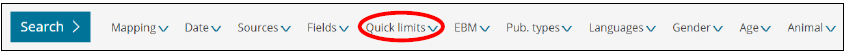 an image of EMBASE quick limits search screen