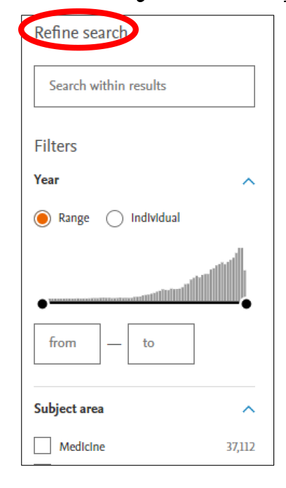 Screenshot: Scopus refine search step 1