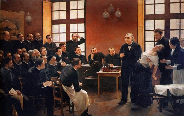 Painting. A Clinical Lesson at the Salpêtrière by Pierre Aristide André Brouillet. Descartes University in Paris (Museum of the History of Medicine), 1887.